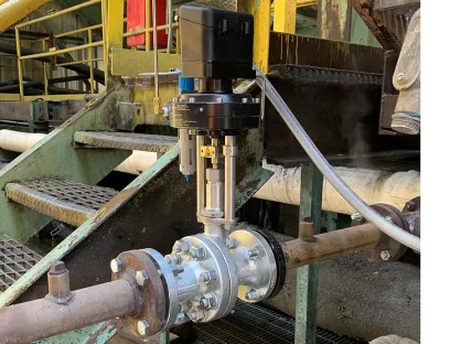 Gleitschieberventil Typ 8621 mit Flanschanschluss im Einsatz in der Dampfleitung bei U.S. Vanadium, Bild: U.S. Vanadium Gleitschieberventil Typ 8621 mit Flanschanschluss im Einsatz in der Dampfleitung bei U.S. Vanadium