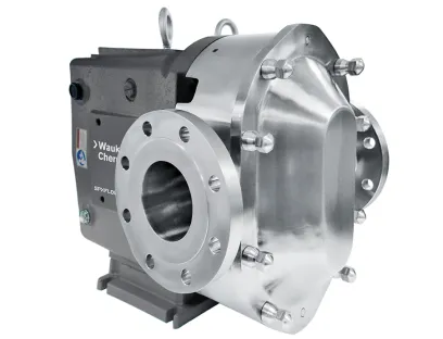 Kreiskolbenpumpe Waukesha „Universal 2 ND“ mit pulsationsfreier Förderung für viskose, empfindliche und partikelbeladene Chemikalien, Bild: Axflow Kreiskolbenpumpe Waukesha „Universal 2 ND“ mit pulsationsfreier Förderung für viskose, empfindliche und partikelbeladene Chemikalien