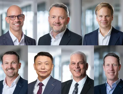Jens Luehring (li. oben) wird als CEO die Geschicke von BASF Coatings als neue Unternehmen zusammen mit seinen sechs Kollegen leiten