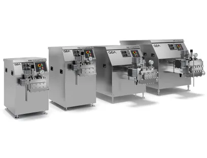 Die neue Serie der GEA KOB-Homogenisatoren umfasst vier Modelle mit einem Druck von bis zu 400 bar und einer Durchsatzleistung von 700 bis 18.000 Liter pro Stunde