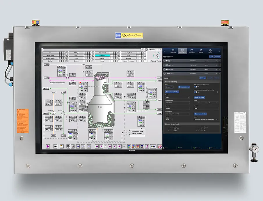 Großformatige Prozessvisualisierung im Ex-Bereich: Der neue 55-Zoll-Industrie-Monitor mit Remote-Anbindung ermöglicht sicheres und effizientes Shopfloor Monitoring direkt vor Ort in explosionsgefährdeten Zonen