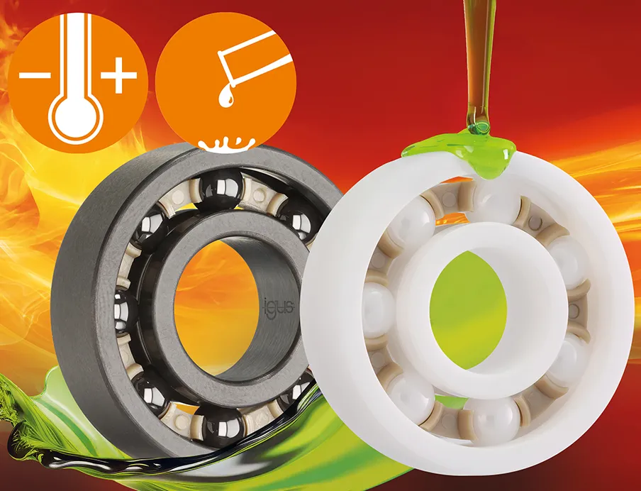 Technische Keramik und Hochleistungskunststoff sorgen für maximale Lebensdauer und Wartungsfreiheit, Bild: Igus Keramikkugellager: Technische Keramik und Hochleistungskunststoff sorgen für maximale Lebensdauer und Wartungsfreiheit