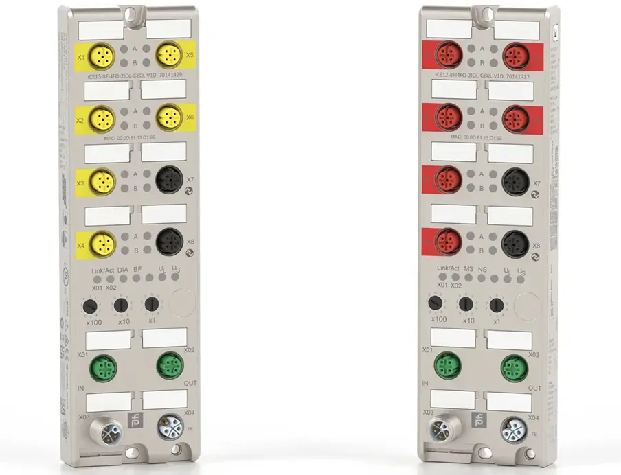 Sichere Feldbusmodule wie Profisafe- und CIP-Safety-I/O-Module ermöglichen funktionale Sicherheit bis SIL 3 / PL e, IO-Link und IIoT-Funktionalität in einem Gerät