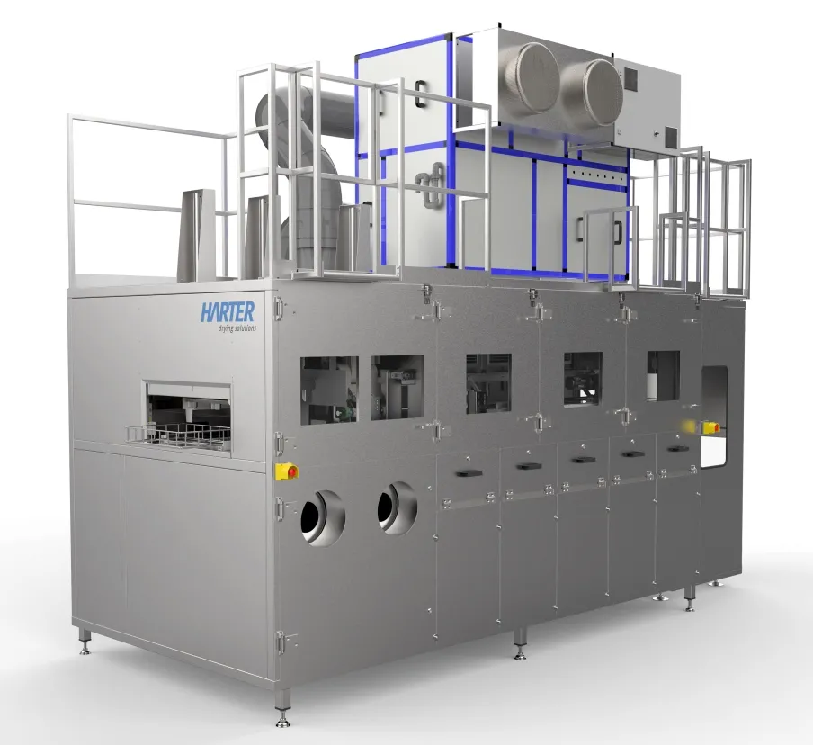 Optimiert für kontinuierliche Linien: Der HARTER Durchlauftrockner lässt sich nahtlos in bestehende Produktionsprozesse integrieren und sorgt für stabile Trocknungsbedingungen.