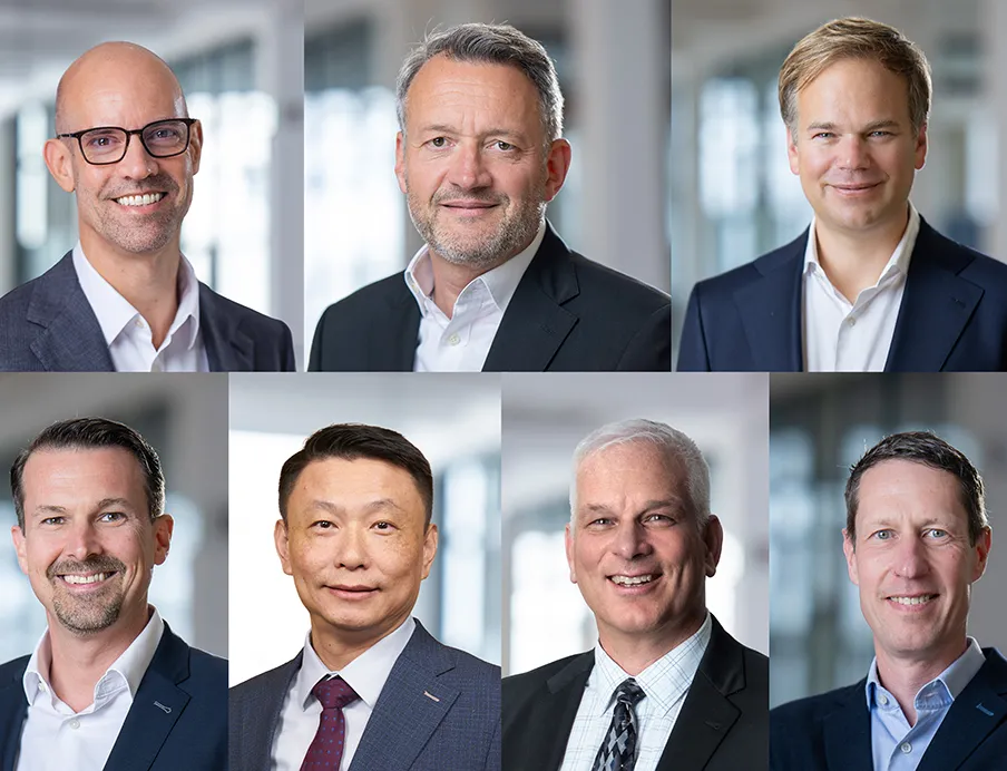 Jens Luehring (li. oben) wird als CEO die Geschicke von BASF Coatings als neue Unternehmen zusammen mit seinen sechs Kollegen leiten