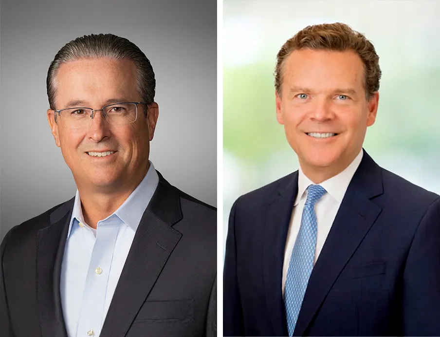 Ken Lane (li.), derzeit President und CEO von Olin, soll die Leitung von „OlinHuntsman“ übernehmen. Peter Huntsman (re.), derzeit Chairman, President und CEO von Huntsman, soll nicht geschäftsführender Vorsitzender des Verwaltungsrats werden