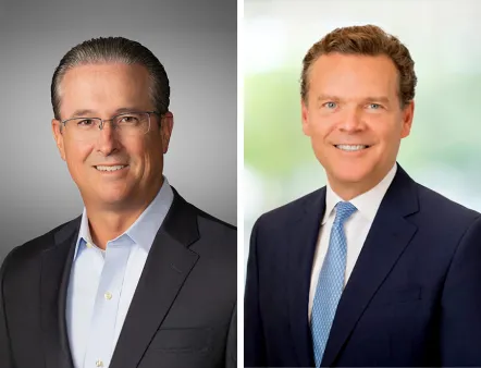 Ken Lane (li.), derzeit President und CEO von Olin, soll die Leitung von „OlinHuntsman“ übernehmen. Peter Huntsman (re.), derzeit Chairman, President und CEO von Huntsman, soll nicht geschäftsführender Vorsitzender des Verwaltungsrats werden